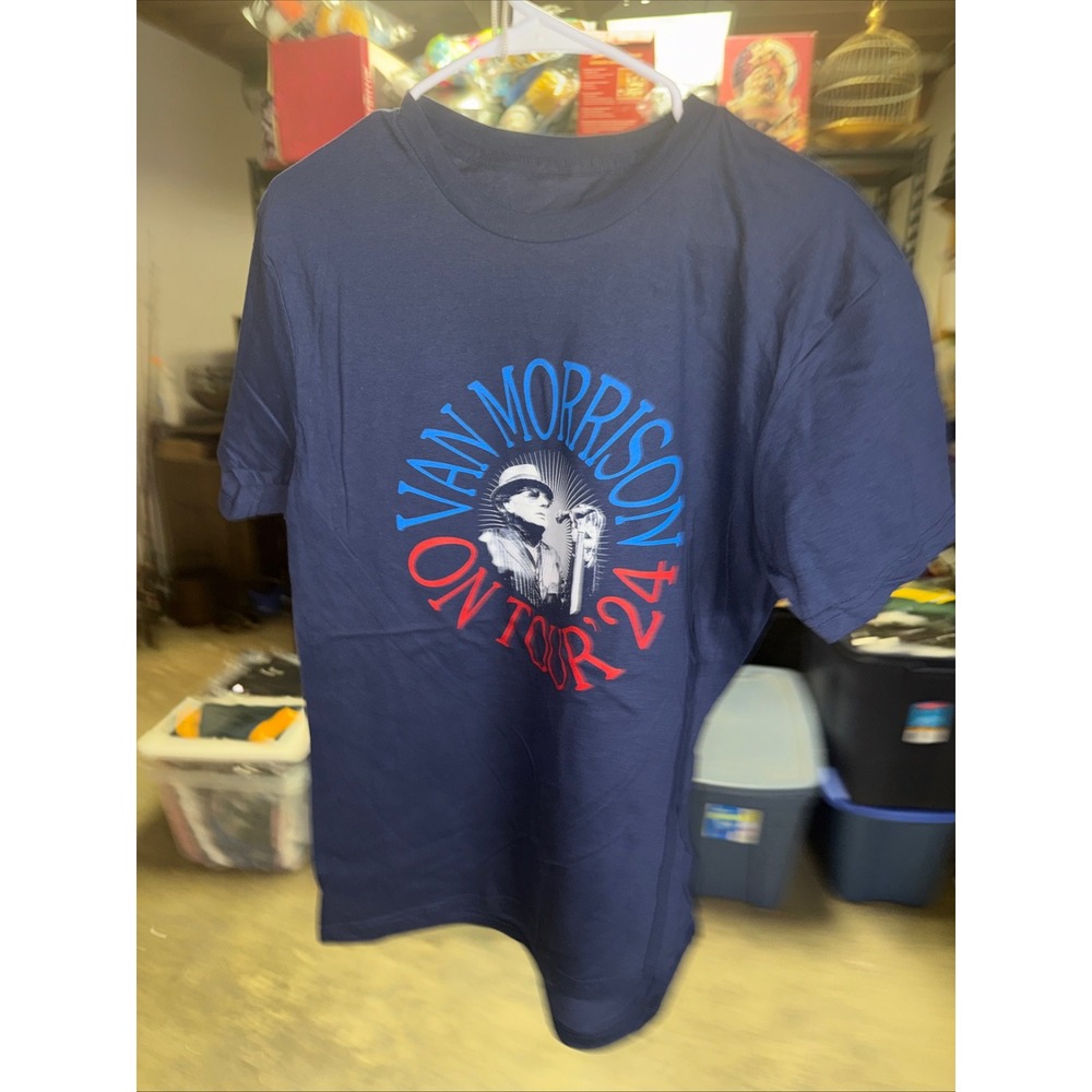 Van Morrison On Tour 24 Concert T-Shirt Mens Medium Navy Blue Graphic Tee 2024
